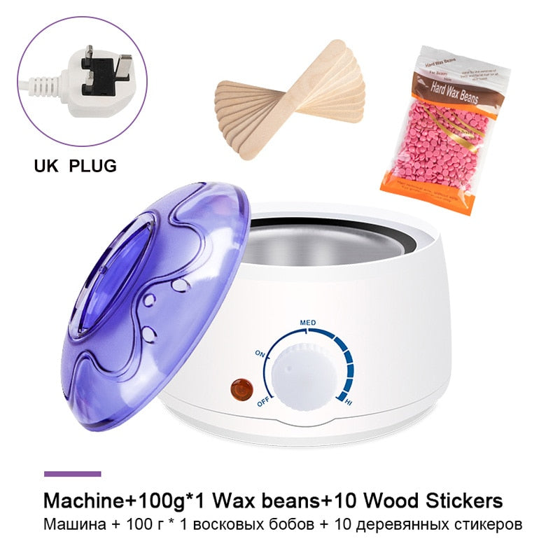 Electric Hair Removal Wax-melt Machine Heater Wax Beans 10pcs Wood Stickers Hair Removal Sets Waxing Kit cera depilatori