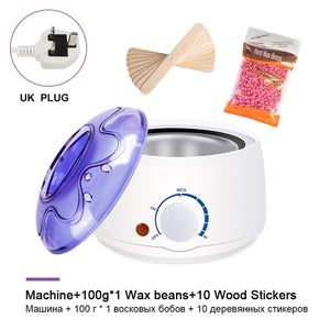 Electric Hair Removal Wax-melt Machine Heater Wax Beans 10pcs Wood Stickers Hair Removal Sets Waxing Kit cera depilatori