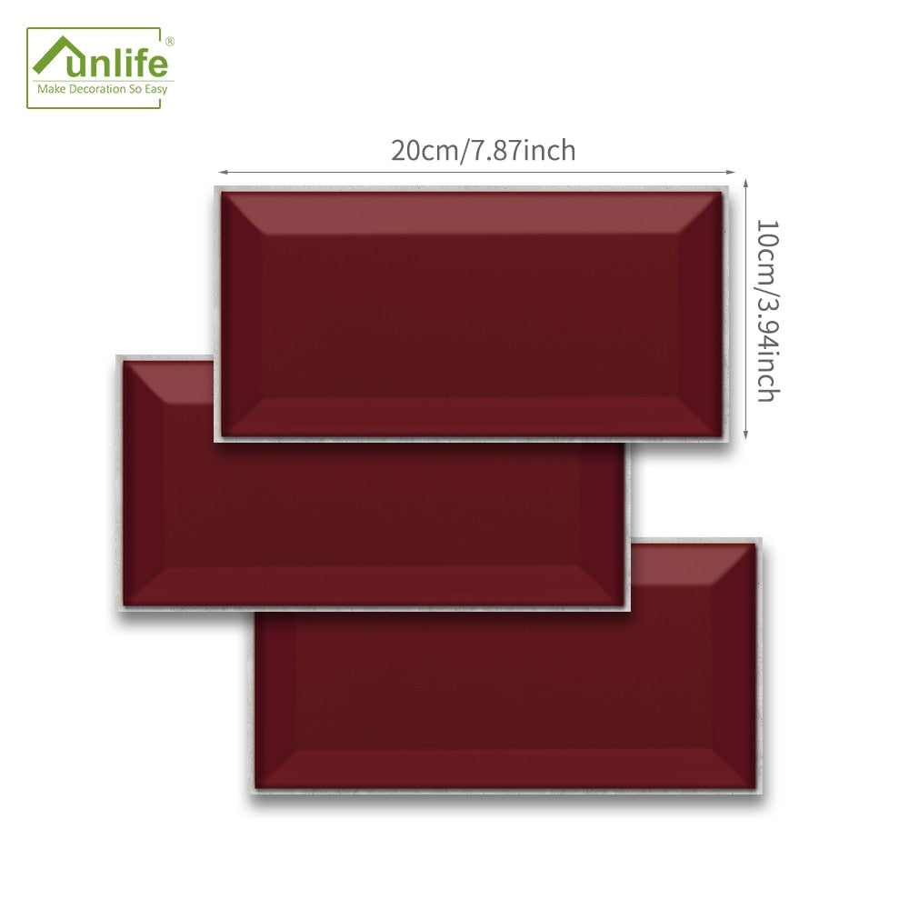 Funlife® 20X10cm Ruby Red Wall Sticker Self-Adhesive Eco-Friendly PVC Tile Stickers for Bathroom Kitchen Backsplash Home Wall