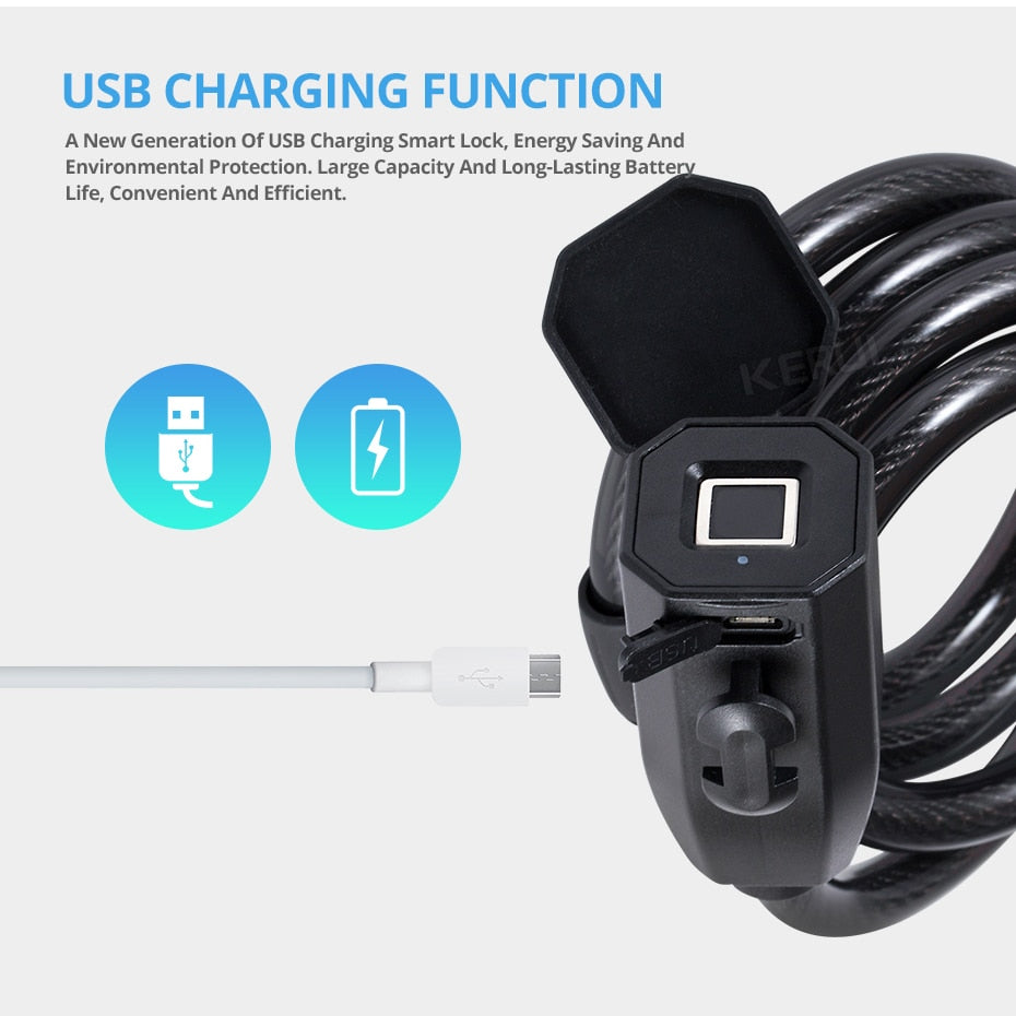 KERUI Bike Lock Keyless Fingerprint Bicycle Lock Safe Anti-theft Anti-shear Smart Door Lock for Motorcycle Gate Fence Outdoor