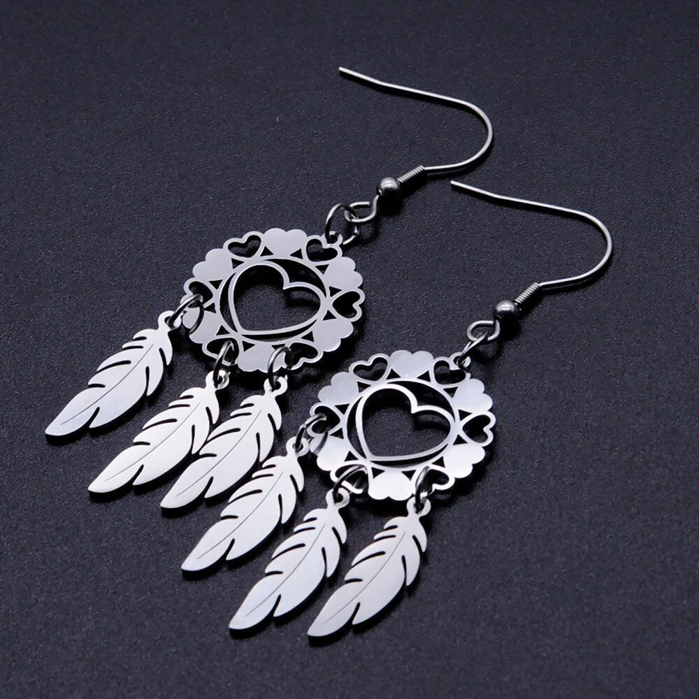 Vni and Mia 100% Stainless Steel Boho Lotus Dream Catcher Earring For Women Wholesale Fashion Bohemia Jewelry Dropshipping