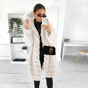 Winter Casual Solid Teddy Coat Women Long Sleeve Fleece Long Jacket Hooded Lamb Fur Coat Outerwear Fourrure #T2G