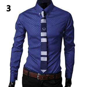 New Argyle luxury men's shirt Business Style Slim Soft Comfort Slim Styles Long Sleeve Casual Dress Shirt Gift For Men