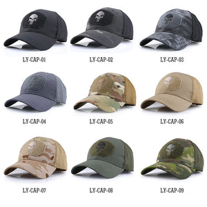 Skull Tactical Military Airsoft Cap Adjustable Breathable Sun Visor Trucker Hat Mesh Hunting Hiking Baseball Skeleton Snapback