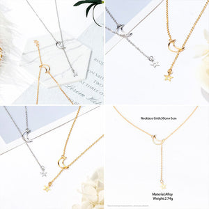 POXAM New Fashion Trendy Jewelry Copper Alloy Star Moon Chain Link Necklaces & Pendants For Women Girl 2020 Jewelry Wholesale