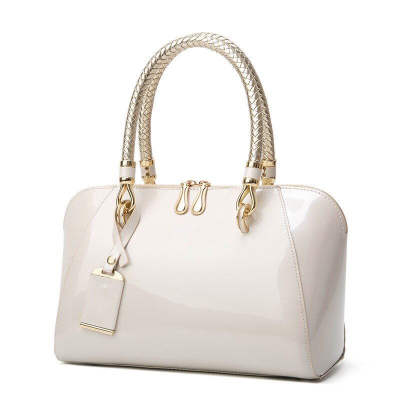 Women's Patent Leather Boston Bag Solid Color Large Capacity Handbag Casual Shoulder Diagonal Bag