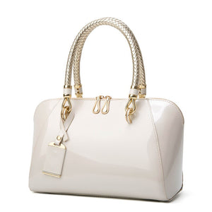 Women's Patent Leather Boston Bag Solid Color Large Capacity Handbag Casual Shoulder Diagonal Bag