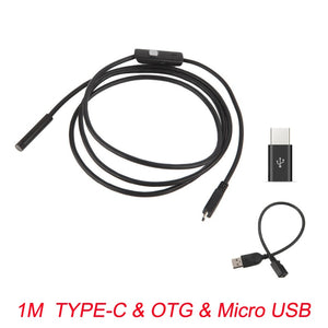 7mm Endoscope Camera Flexible IP67 Waterproof Micro USB Inspection Borescope Camera for Android PC Notebook 6LEDs Adjustable