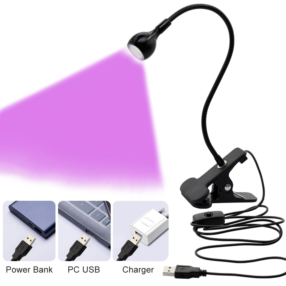 USB Led Desk Light Mini Clip-On Flexible Bright Led UV Lamp Adjustable Glue Nail Dryer Cash Medical Product Detector with Switch