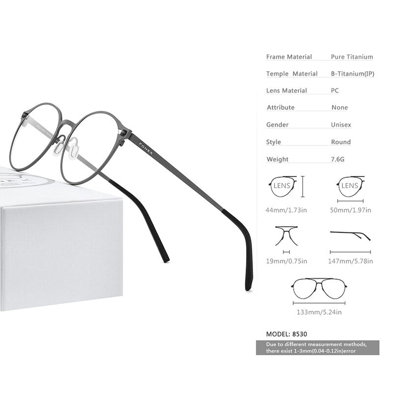 FONEX Pure Titanium Glasses Frame Women Retro Round Prescription Eyeglasses 2020 New Men Antiskid Optical Screwless Eyewear 8530