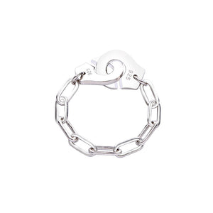 Moonmory Fashion 925 Sterling Silver Handcuff Ring White Paper Clip Chain Menottes Ring Gift For Women And Men Jewelry Dating