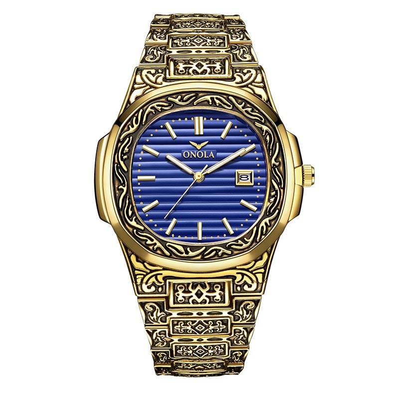 Mode montre à quartz hommes marque ONOLA luxe rétro or acier inoxydable montre hommes or hommes montre reloj hombre