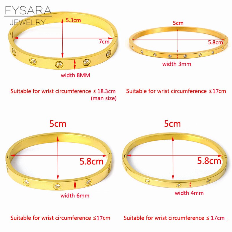 FYSARA Luxury Brand Crystals Lover Bangles Cubic Zirconia Bracelets Couple Luxuxy Jewelry Stainless Steel Bangles For Women Gift