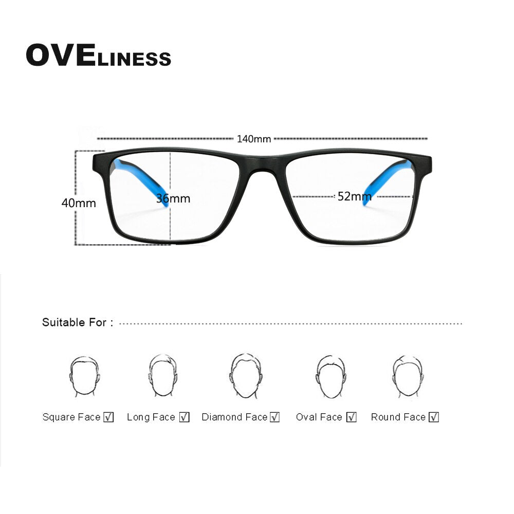 TR90 glasses frame men myopia Prescription computer spectacle frames women Ultra light square eyeglasses frames for men eyewear