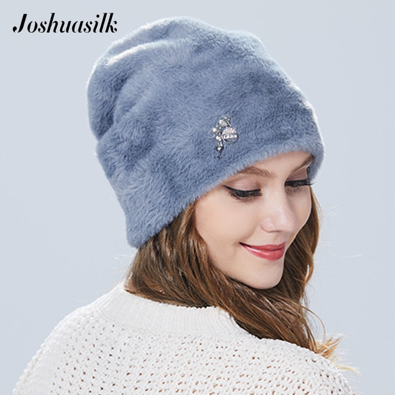 Joshuasilk winter woman hat Faux fur and angora rabbits Soft and delicate Pendant decoration fashion For Girls