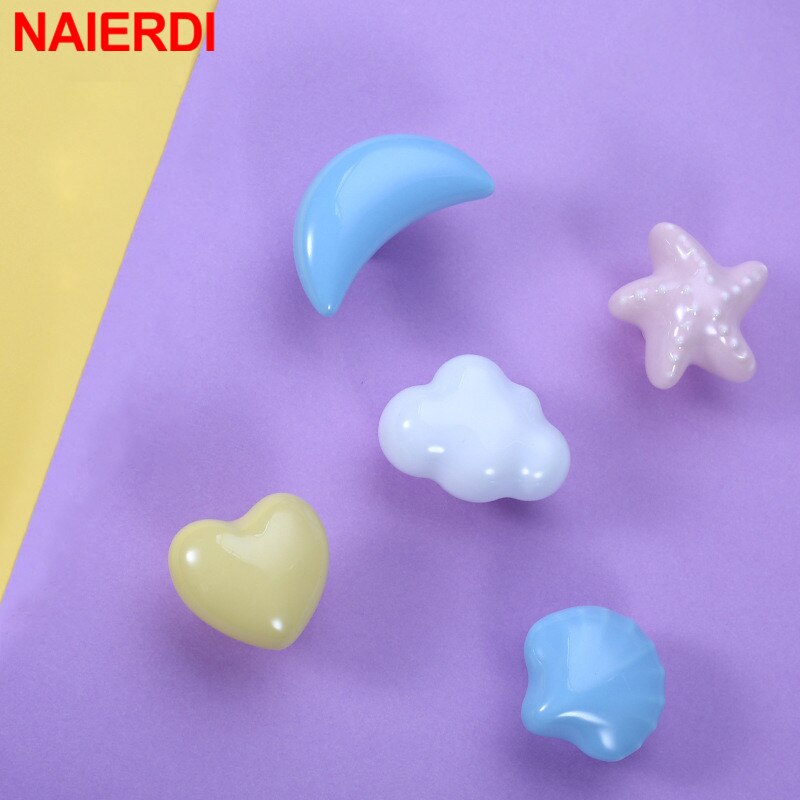 NAIERDI Cartoon Children Room Ceramic Cabinet Knobs Moon Star Wardrobe Handle Garden Door Handle Cabinet Handles for Kids