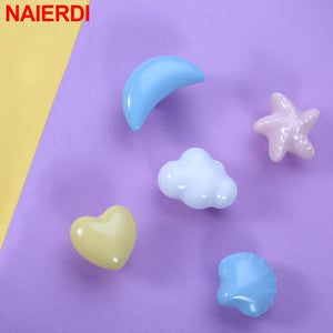 NAIERDI Cartoon Children Room Ceramic Cabinet Knobs Moon Star Wardrobe Handle Garden Door Handle Cabinet Handles for Kids