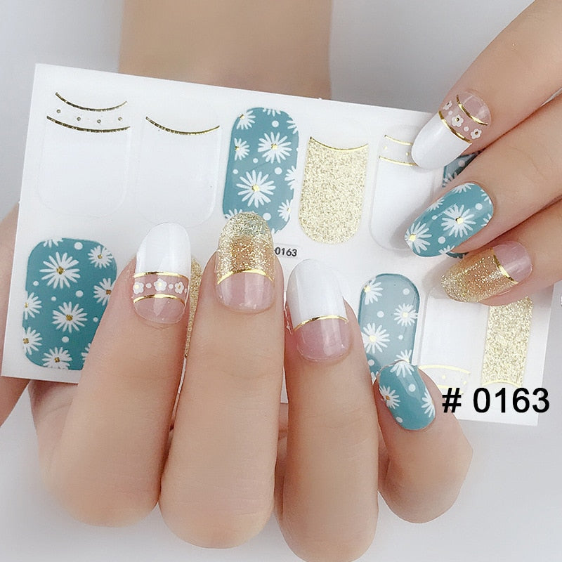 Fashion 31 Designs 3D Full Cover Nail Sticker Waterproof Self-adhesive Nail Art Manicure DIY Decoration Glitter Nail Wraps 2019