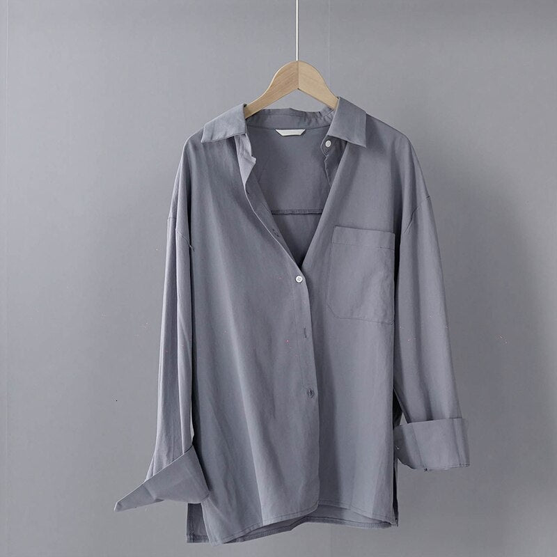 TITAME chemises Blouses femmes mode décontracté hauts femme col rabattu blanc ample à manches longues Blouse Ol Style chemise Simple haut