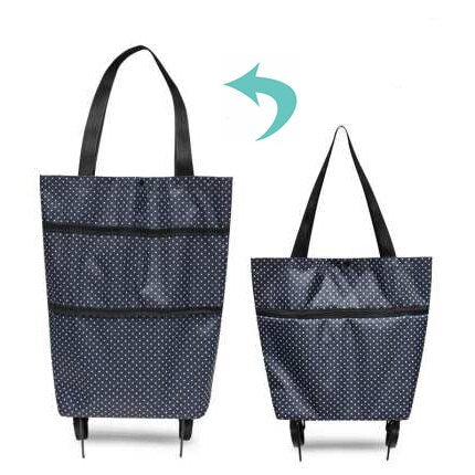 Portable Women Shopping Bag Folding Grocery Shopping Wheel Bag Small Pull Cart Buy Vegetables Food Storage Bag Organizer Tug Bag