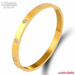 FYSARA Luxury Brand Crystals Lover Bangles Cubic Zirconia Bracelets Couple Luxuxy Jewelry Stainless Steel Bangles For Women Gift