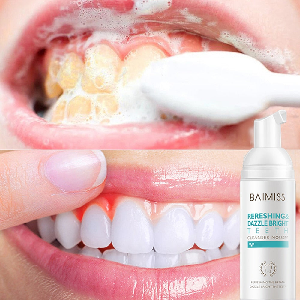 BAIMISS Teeth Whitening Mousse Toothpaste Tooth-Cleaning Fresh Shining Oral Hygiene Removes Plaque Stains Bad Breath Dental Tool