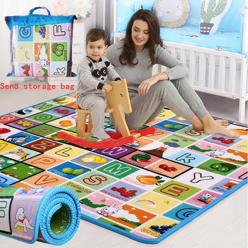 Tapis de jeu rampant bébé 1.5*1.8 mètre tapis de montée Double face fruits lettres Animal pliable bébé jouets tapis de jeu enfants tapis bébé jeu