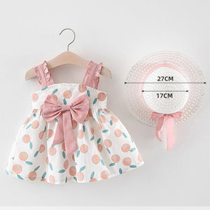 Melario Baby Girls Dresses With Hat 2pcs Clothes Sets Kids Clothes Baby Sleeveless Birthday Party Princess Dress Print Floral