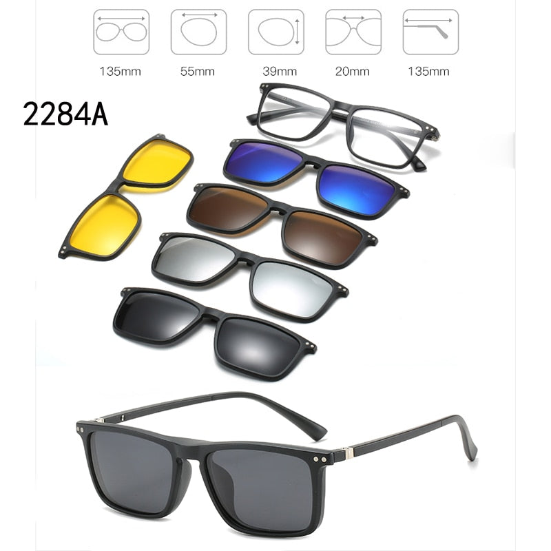 6 In 1 Custom Men Women Polarized Optical Magnetic Sunglasses Clip Magnet Clip on Sunglasses Polaroid Clip on Sun Glasses Frame