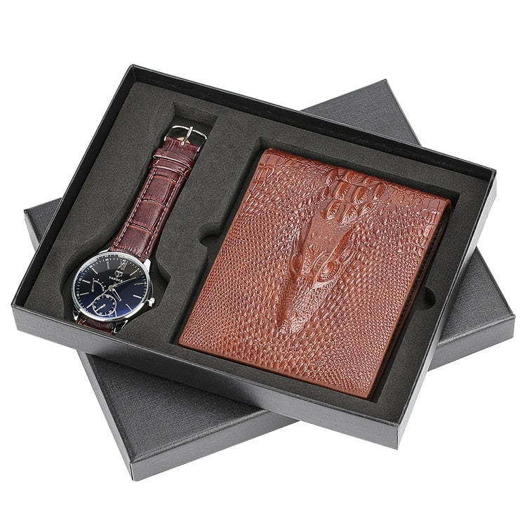 Mens Watches Luxury Minimalist Quartz Wrist Watch Card Holder Wallet Watches Men Gift Set Watches for Dad Husband Boy Friend