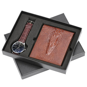 Mens Watches Luxury Minimalist Quartz Wrist Watch Card Holder Wallet Watches Men Gift Set Watches for Dad Husband Boy Friend
