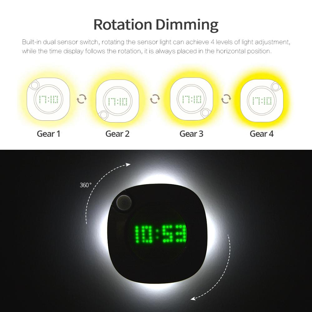 Horloge murale à capteur intelligent avec lumières LED | Horloge de nuit USB/AAA, 2 couleurs, pour la cuisine, les toilettes et la chambre à coucher