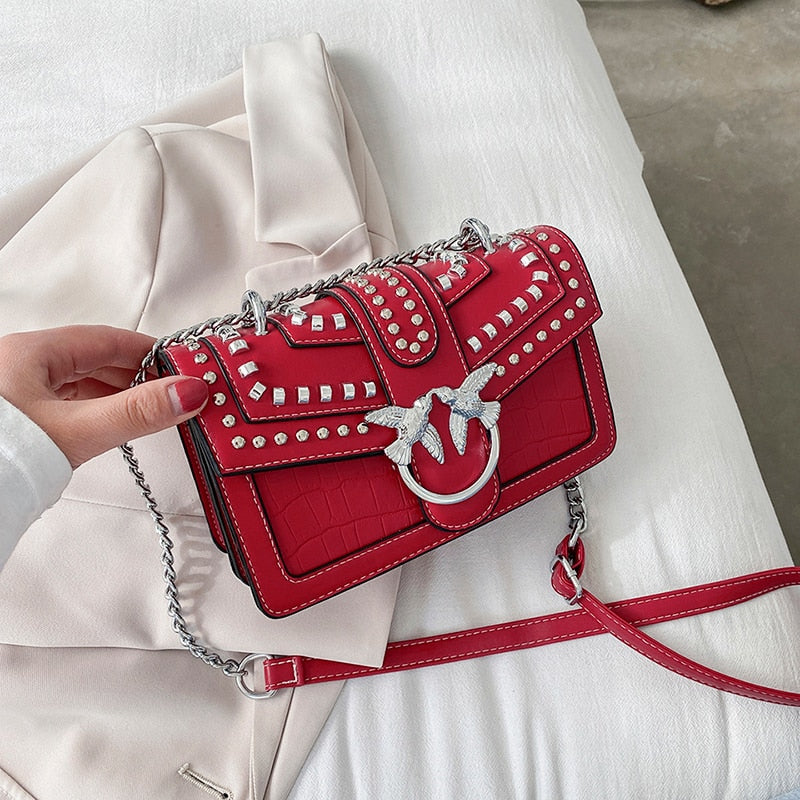 Swallow Sequined Crossbody Bag for Women 2020 New Fashion Rivet Shoulder Chain Bags Lady Purses and Handbags Wallet on Chain Cc