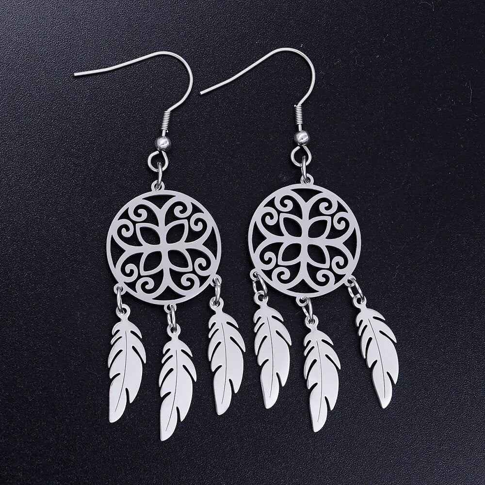 Vni and Mia 100% Stainless Steel Boho Lotus Dream Catcher Earring For Women Wholesale Fashion Bohemia Jewelry Dropshipping