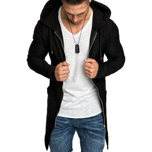 Mens Casual Hoodie Hooded Longline Zip Sweatshirt Sweater Jacket Outwear Coat XL