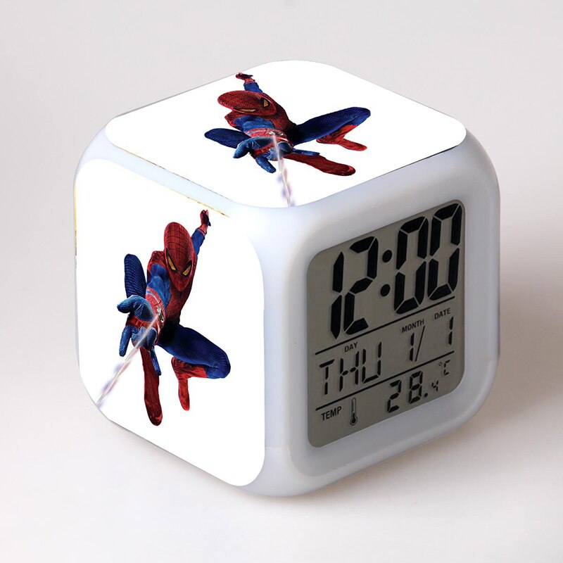 Disney Spiderman Anime Figures Digital Clocks Christmas Colorful Lights LED Alarm Clock Kids Toys for Children Birthday Gifts