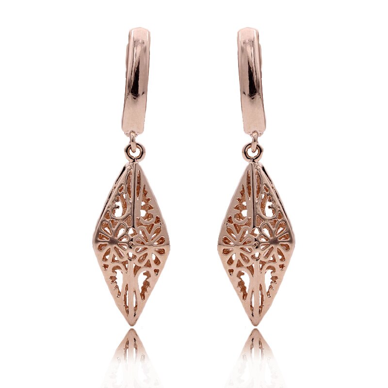 PATAYA New 585 Rose Gold Long Dangle Earrings Women Hollow Earrings Pattern Conical Simple Wedding Party Fine Fashion Jewelry