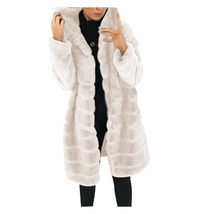 Winter Casual Solid Teddy Coat Women Long Sleeve Fleece Long Jacket Hooded Lamb Fur Coat Outerwear Fourrure #T2G