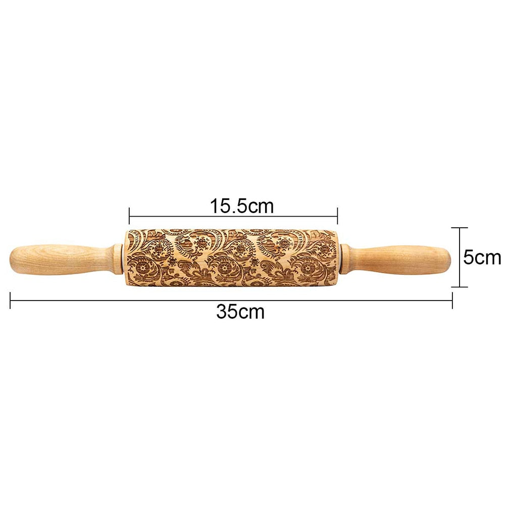 New Leaf Christmas Deer Wooden Rolling Pin Embossing Baking Cookies Noodle Biscuit Fondant Cake Dough Patterned Roller Snowflake