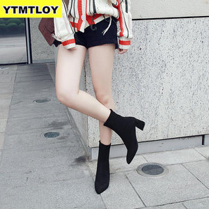 Fashion Women Ankle Boots Thick Heels Shoes Female Newest Pointed Toe Ladies Shoe Brand 2020 Boot Woman Zipper Super High