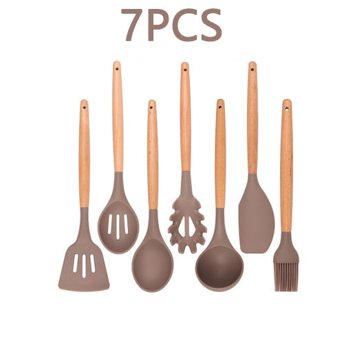 Silicone Kitchenware Cooking Utensils Set Heat Resistant Kitchen Non-Stick Cooking Utensils Baking Tools With Storage Box Tools