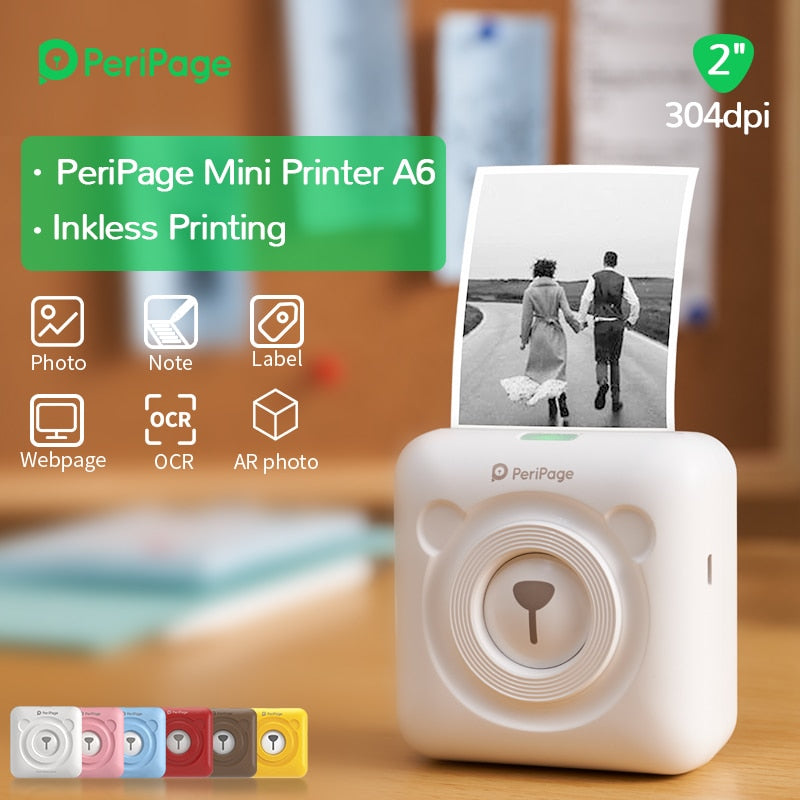 PeriPage Portable Thermal Bluetooth Printer 304dpi Thermal Picture Photo label Mini Printer for Android IOS Mobile Phone