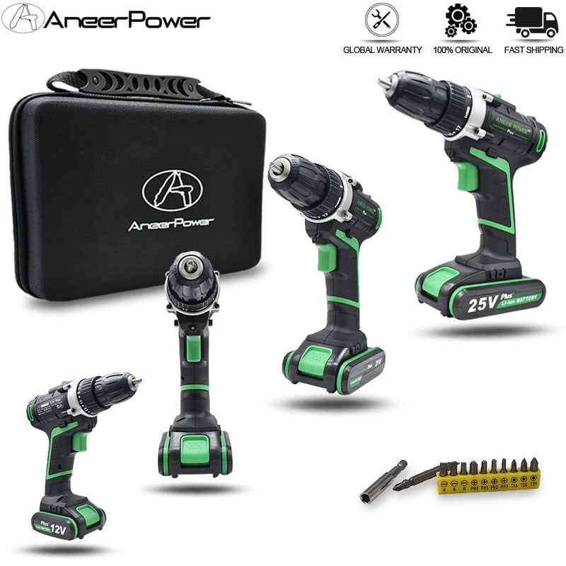 25V 21V 16V 12V Plus Double Speed Electric Drill Cordless Hand Drill Mini Electric Screwdriver Rechargable Lithium Battery Drill