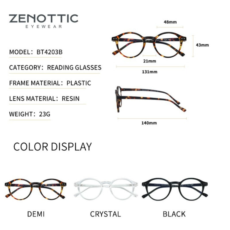 ZENOTTIC Round Frame Reading Glasses For Men Women Computer Optical Eyeglasses Hyperopia Anti Blue Light Reading Glasses Eyewear