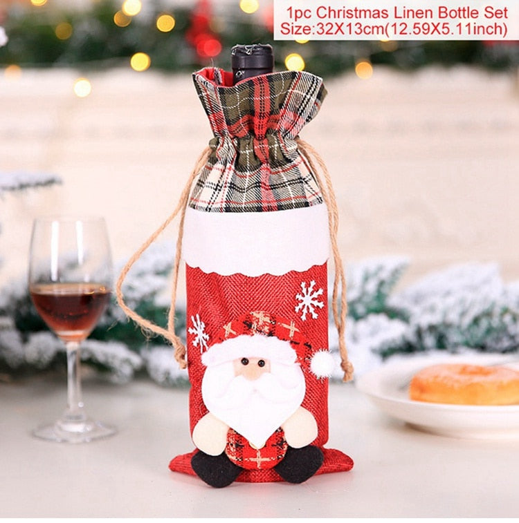 Christmas Wine Bottle Cover Merry Christmas Decor For Home 2020 Natal Noel Christmas Table Decor Xmas Gift Happy New Year 2021