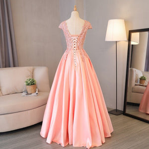 Beauty Emily Gorgeous 2020 Long Lace Appliques Pink Evening Dresses V Neck Sleeveless Pleated Prom Gown For Ceremony Party Dress
