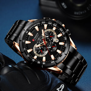 CURREN New Causal Sport Chronograph Men's Watch Stainless Steel Band Wristwatch Big Dial Quartz Watches with Luminous Pointers