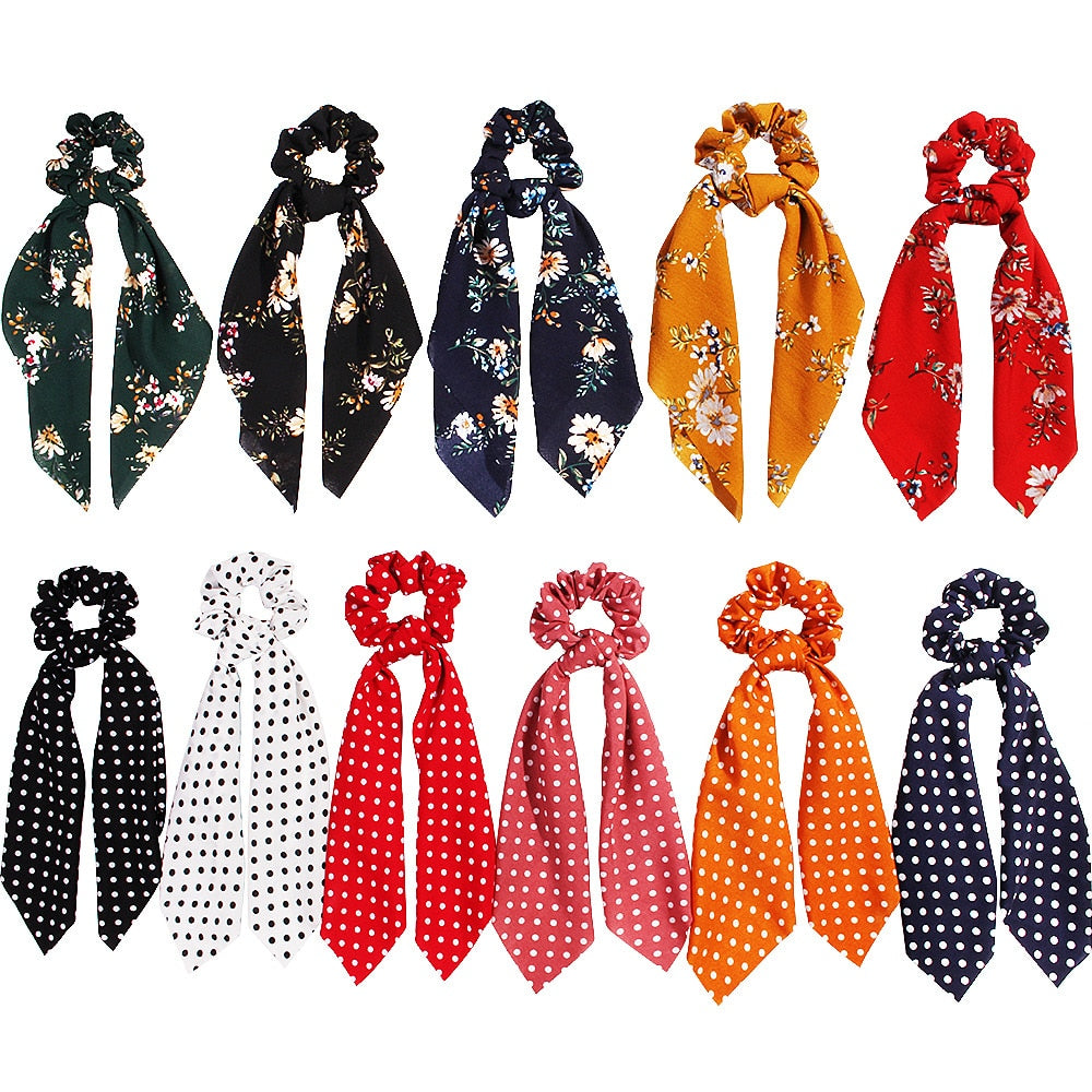 Floral Satin Scrunchies Women Elastic Hair Bands Ties Scarf Woman Scrunchy Hairbands Turban Head Wrap Hair Accessories Headwear