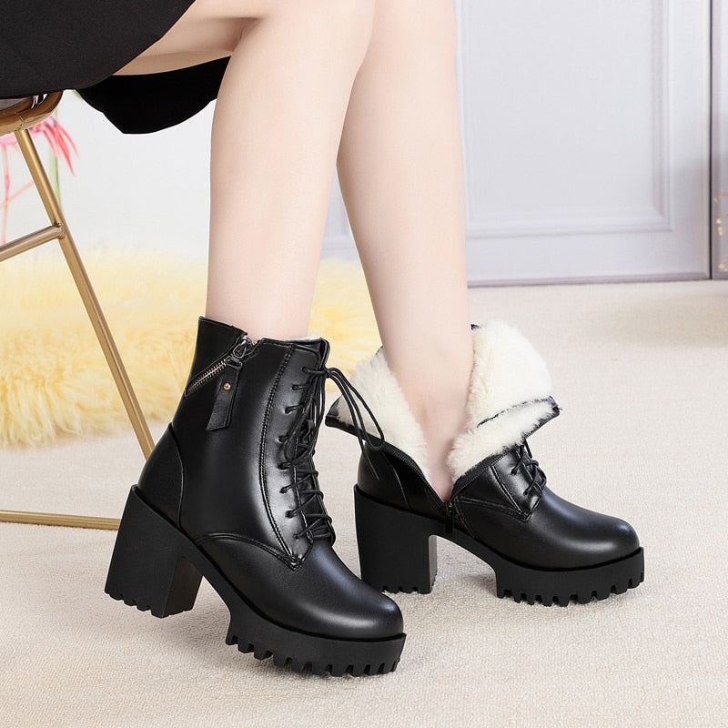 AIYUQI Women bare boots 2020 new genuine leather women boots natural wool warm women winter naked boots winter women shoe