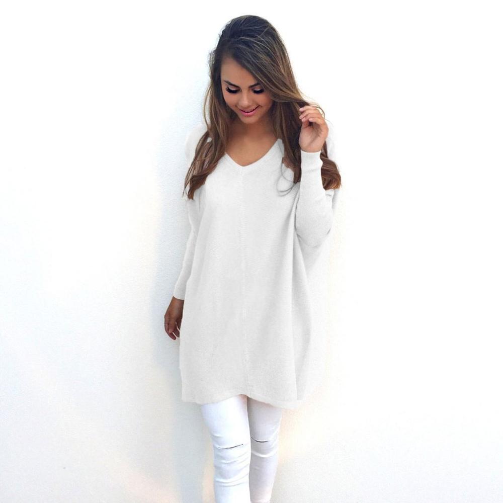 V-Neck Long-Sleeved Women'S Sweater Knitted Long Top Sweaters